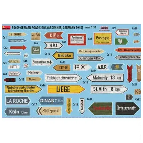 Набори деталіровки Збірна модель 1:35 Набір Німецькі дорожні знаки (Арденни, Німеччина 1945) MiniArt 35609