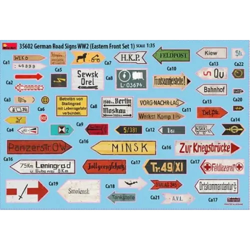 Наборы деталировки Сборная модель 1:35 Набор Немецкие дорожные Знаки Второй Мировой Войны (Восточный Фронт Набор 1)