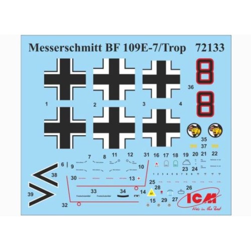 Сборная модель самолета Сборная модель 1:72 Самолет Мессершмитт Bf 109E-7:Троп ICM 72133 1:72