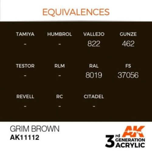 Фарби AK AK Interactive TM Акрилова фарба GRIM BROWN – STANDARD : ПОХМУРИЙ КОРИЧНЕВИЙ AK-interactive AK11112