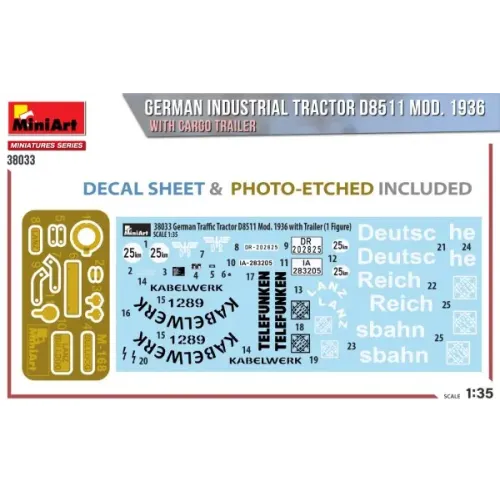 Авто-мото Збірна модель 1:35 Німецький промисловий трактор D8511 зразка 1936 року з вантажним причепом MiniArt 38033
