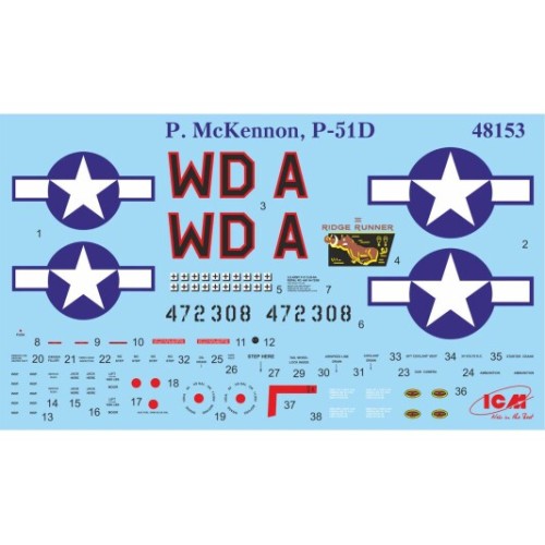 Сборная модель самолета Сборная модель 1:48 Самолет Мустанг P-51D с пилотами ВВС США и наземным персоналом ICM 48153 1:48