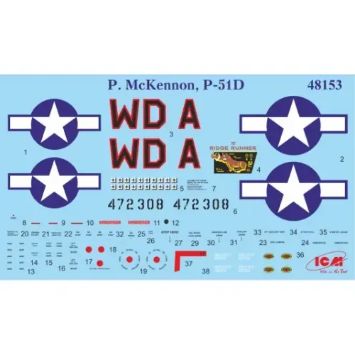 Сборная модель самолета Сборная модель 1:48 Самолет Мустанг P-51D с пилотами ВВС США и наземным персоналом ICM 48153 1:48