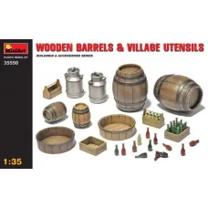 Сборная модель 1:35 Набор Деревянные бочки и деревенская утварь МиниАрт 35550