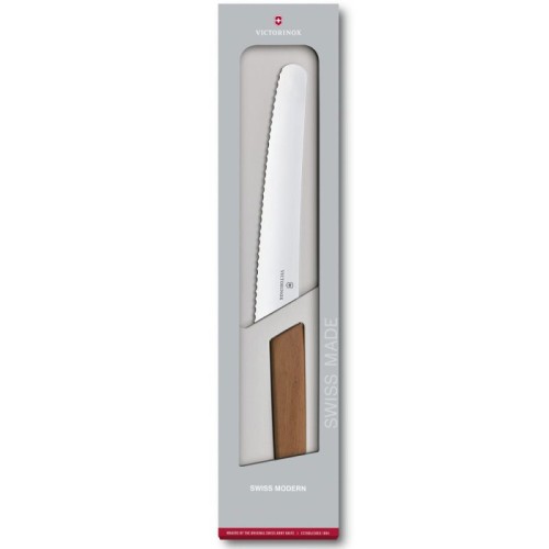 Ніж для хліба та випічки Victorinox SWISS MODERN 22см хвил дерев’ян 6.9070.22WG