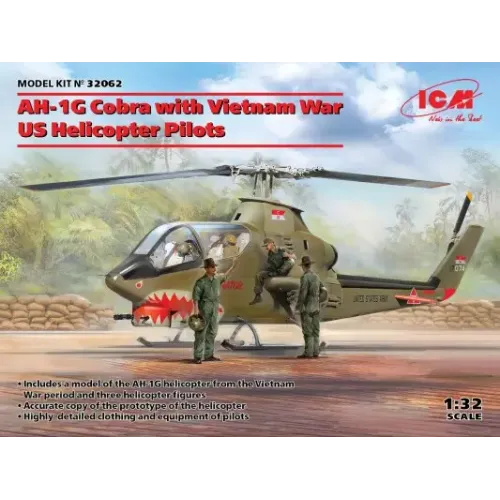 Збірна модель 1:32 Американський вертоліт AH-1G Кобра AH-1G Cobra з пілотами гелікоптерів США під час війни у В'єтнамі ICM 32062