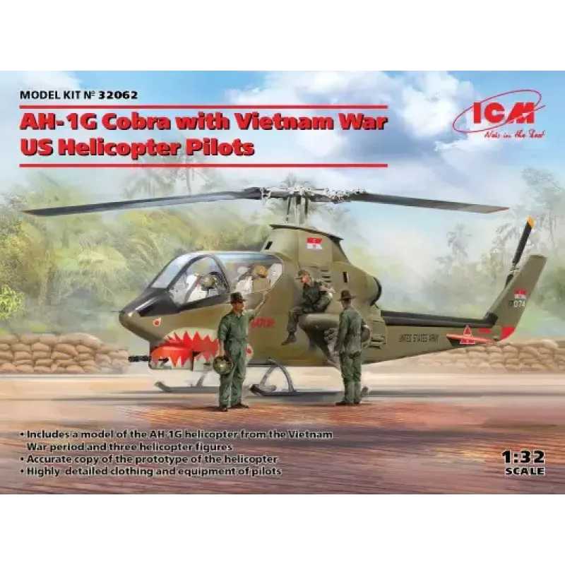 Збірна модель Збірна модель 1:32 Американський вертоліт AH-1G Кобра AH-1G Cobra з пілотами гелікоптерів США під час війни у В'єтнамі ICM 32062