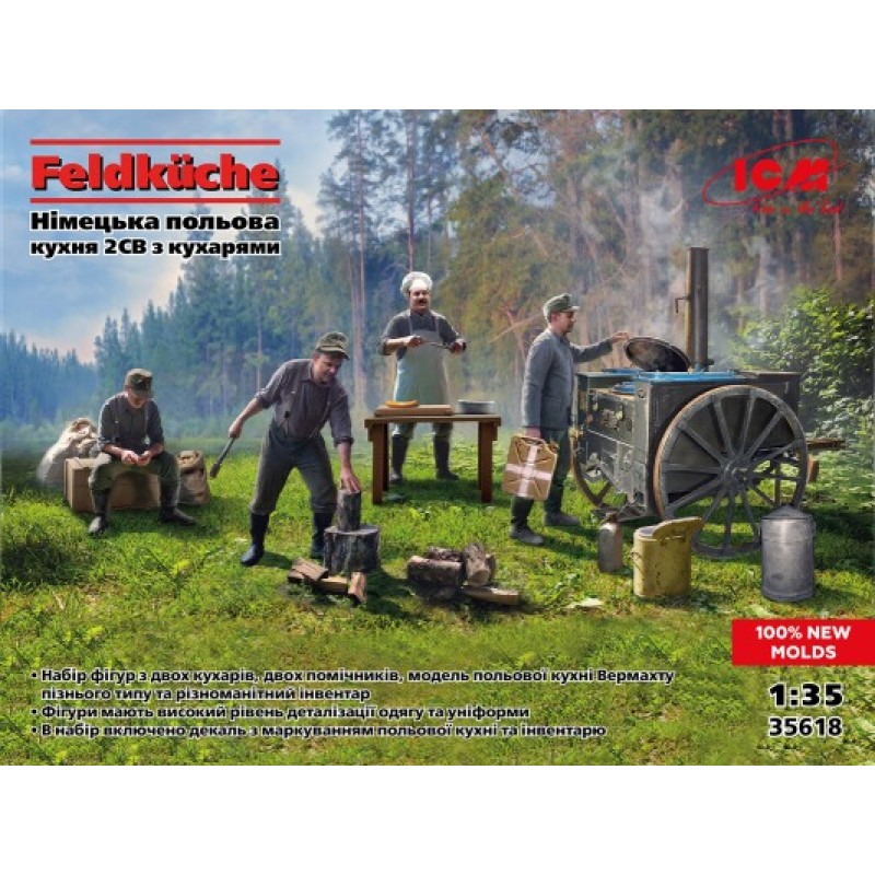 Сборная модель 1:35 Фигуры Немецкая полевая кухня 2СВ с поварами Feldküche ICM 35618