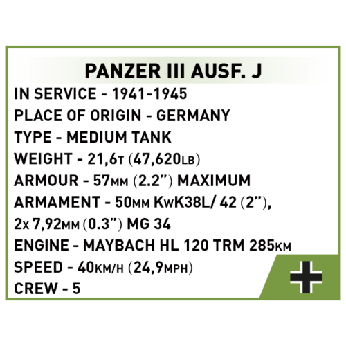 Конструктори Конструктор COBI Друга Світова Війна Танк Panzer III, 292 деталей