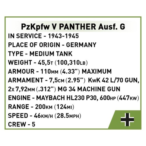 Конструктори Конструктор COBI Друга Світова Війна Танк Panzer V Пантера, 298 деталей