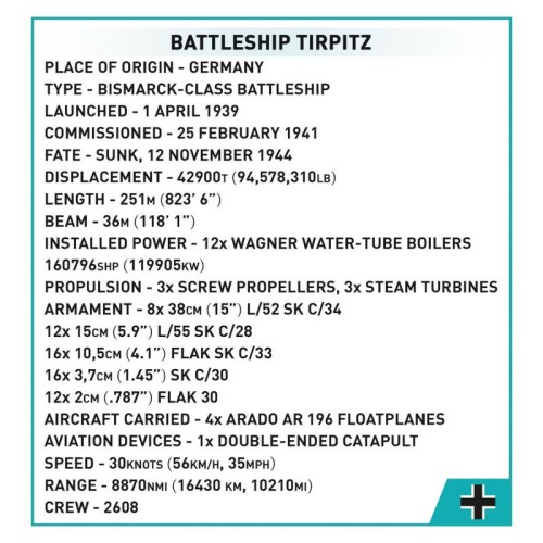 Конструктори Конструктор COBI Лінкор Тірпіц масштаб 1:300, 2880 деталей