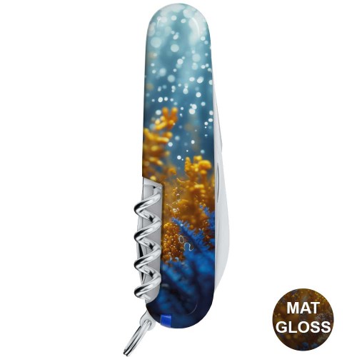 Ножи и мультитулы Victorinox Швейцарский складной нож 91мм Victorinox CAMPER DESIGN Желто-голубая рыбка 1.3613.7.R2020pk