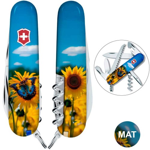 Ножі та мультитули Victorinox Складаний ніж Victorinox CAMPER UKRAINE Соняшники та метелик 1.3613.7.T3200pw