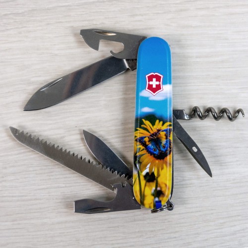 Ножі та мультитули Victorinox Складаний ніж Victorinox CAMPER UKRAINE Соняшники та метелик 1.3613.7.T3200pw