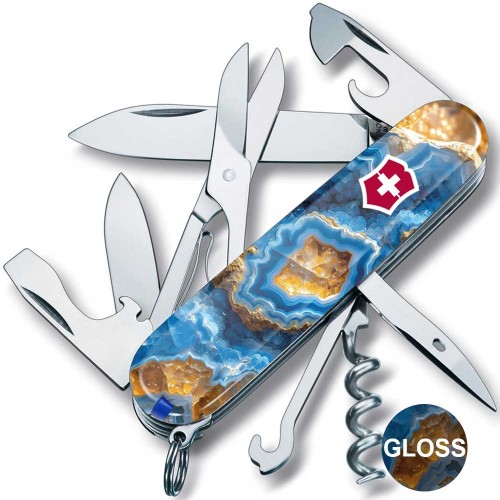 Ножи и мультитулы Victorinox Швейцарский складной нож 91мм Victorinox CLIMBER DESIGN Голубой агат 1.3703.3.R2030pk