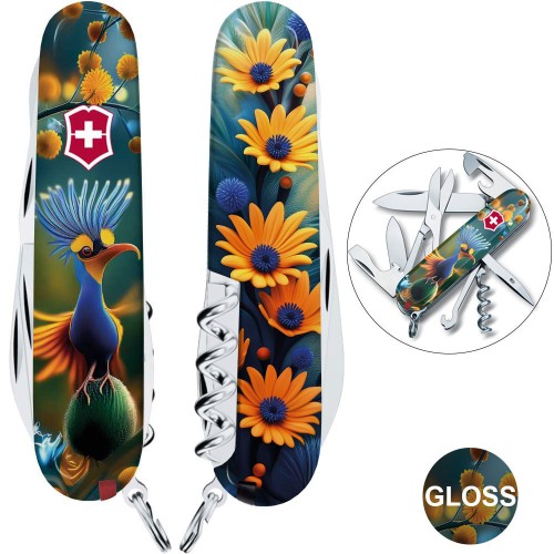 Ножи и мультитулы Victorinox Швейцарский складной нож 91мм Victorinox CLIMBER DESIGN Яркая птичка 1.3703.3.R2110pk
