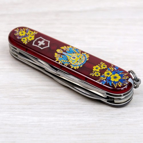 Ножи и мультитулы Victorinox Швейцарский складной нож 91мм Victorinox CLIMBER UKRAINE 1.3703.T.T1370u