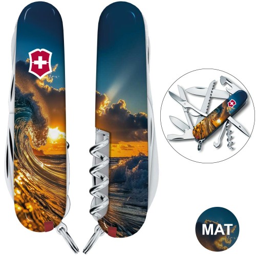 Ножи и мультитулы Victorinox Швейцарский складной нож 91мм Victorinox HUNTSMAN DESIGN Солнечная волна 1.3713.3.R2080pk