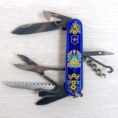 Ножи и мультитулы Victorinox Швейцарский складной нож 91мм Victorinox HUNTSMAN UKRAINE 1.3713.T2.T1370u