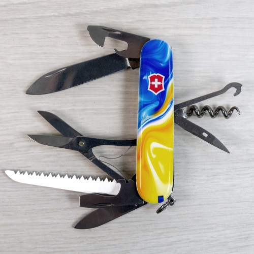 Ножи и мультитулы Victorinox Швейцарский складной нож 91мм Victorinox HUNTSMAN UKRAINE 1.3713.7.T3250pw