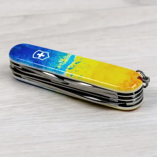 Ножі та мультитули Victorinox Складаний ніж Victorinox HUNTSMAN UKRAINE Жовто-синій малюнок 1.3713.7.T3100pw