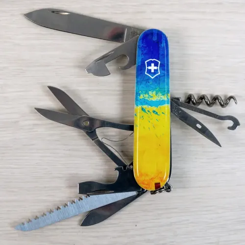 Ножі та мультитули Victorinox Складаний ніж Victorinox HUNTSMAN UKRAINE Жовто-синій малюнок 1.3713.7.T3100pw