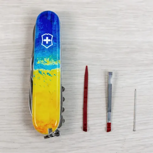 Ножі та мультитули Victorinox Складаний ніж Victorinox HUNTSMAN UKRAINE Жовто-синій малюнок 1.3713.7.T3100pw