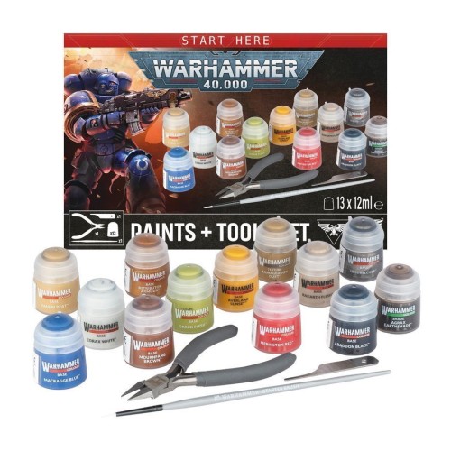 Набір WARHAMMER 40000: 40K PAINTS + TOOLS ENG/SPA/PORT/LATV/ROM